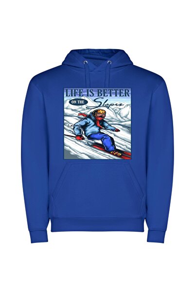 iLovePrints Skiing Thrills: Digital Illustration Φούτερ με κουκούλα σε χρώμα ...