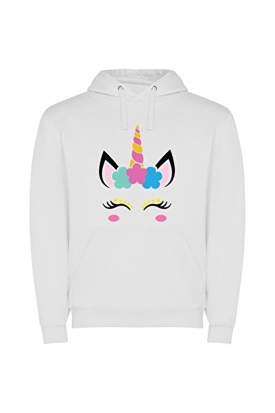 iLovePrints Majestic Starry Unicorn Portrait Φούτερ με κουκούλα σε χρώμα Λευκό