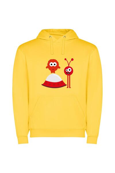 iLovePrints Colorful Alien Encounters Φούτερ με κουκούλα σε χρώμα Κίτρινο