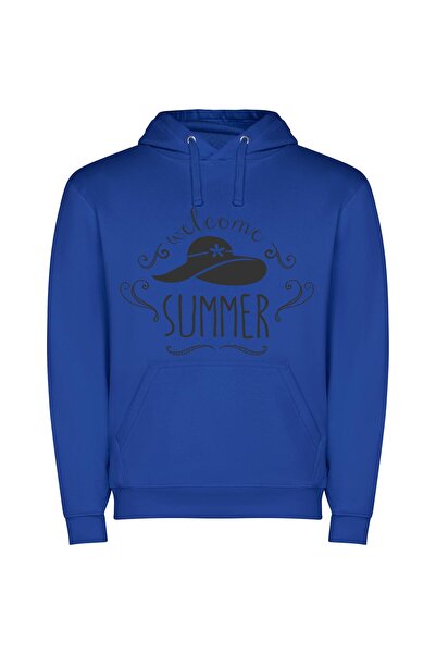 iLovePrints Summer's Monochromatic Greeting Φούτερ με κουκούλα σε χρώμα Μπλε