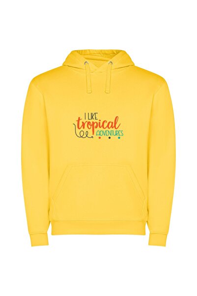 iLovePrints Tropical Vibe Explorations Φούτερ με κουκούλα σε χρώμα Κίτρινο