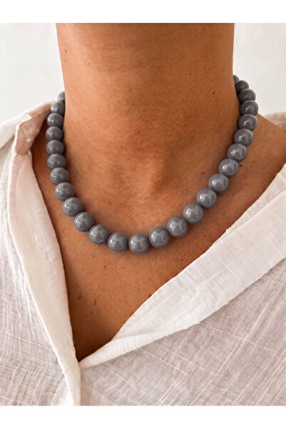 Esdem Accessories Gri Boncuklu Kolye