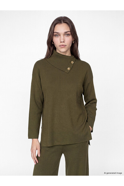 LC Waikiki Lcw Modest Khaki Turtleneck Women's Knitwear Sweater