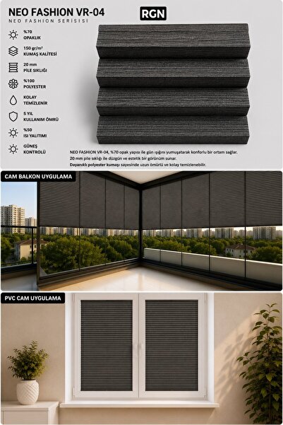 NEO FASHION 04 Antrasit Kancalı Plise Perde Cam Balkon Pencere