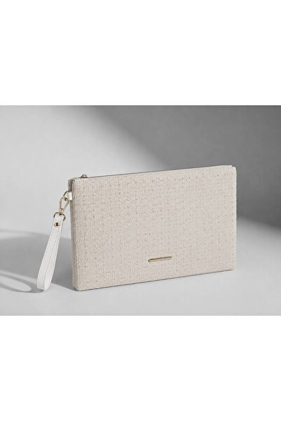 MOIC Kadın Hasır Beyaz El Çantası- Clutch Portföy Çanta Bilek Askılı- Şık Tre...
