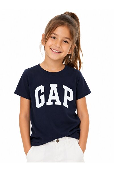 GAP Kids Gap Girl's Logo Print Short Sleeve Basic T-Shirt 4-16 Years Dark Blue