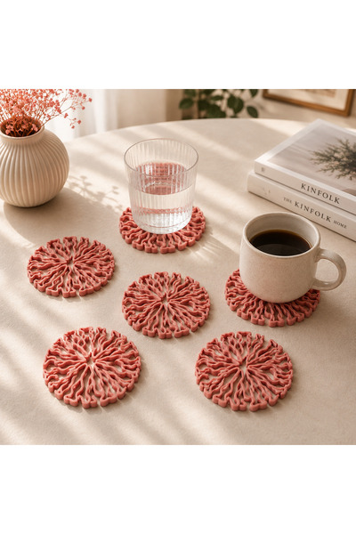 Wave 3D Baskı Bardak Altlığı 6'lı Set Modern Dekoratif Masa Koruyucu
