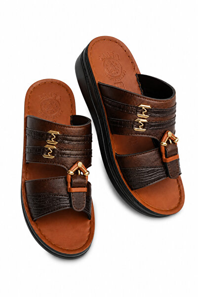 Generic Brand Chappal Men, Comfortable Leather Open Toe Slides with Padded In...