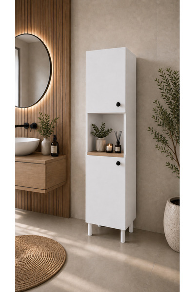Çavdar Mobilya Dekorasyon Ahşap Detaylı Banyo Dolabı - Banyo Çok Amaçlı Dolap