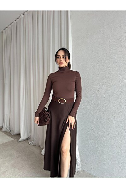 Mooi Butik تنورة جريتا ميدي 8697 - بني غامق