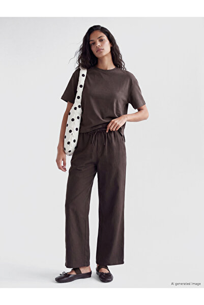 LC Waikiki Brown Wide Leg Women's Trousers with Elastic Waist