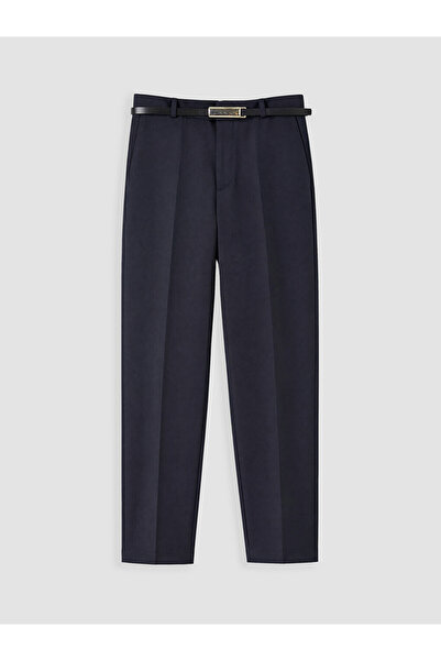 LC Waikiki Navy Blue Women's Fabric Trousers with Belt at the Waist