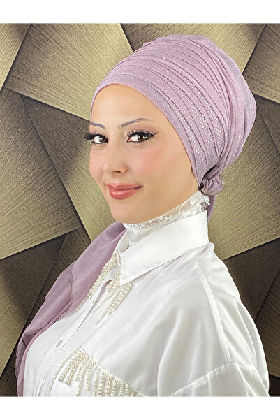 MY UKİYO STORE YELPAZE MODEL TESETTÜR TAŞ BASKILI DRAPELİ SİMLİ ABİYE BONE ŞAL