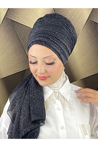 MY UKİYO STORE YELPAZE MODEL TESETTÜR TAŞ BASKILI DRAPELİ SİMLİ ABİYE BONE ŞAL