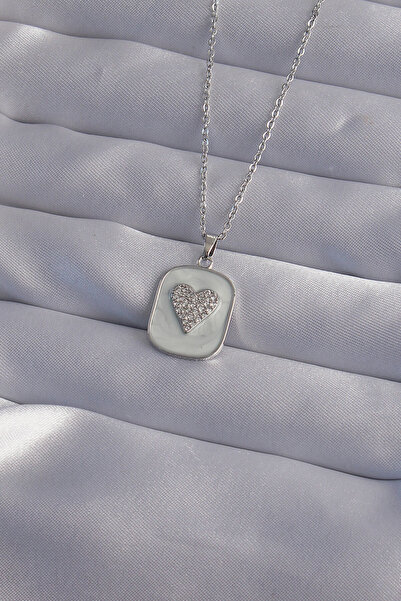 Clariss 316L Steel Chain Marble Patterned Silver Color Zircon Stone Heart Mod...