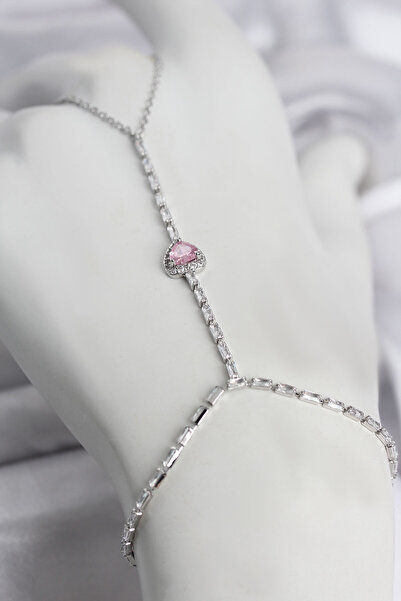 Epilons Silver Color Brass Zircon Stone Pink Model Şahmeran