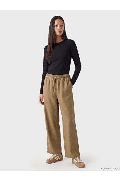 LC Waikiki Beige Elastic Waist Wide Leg Women's Trousers