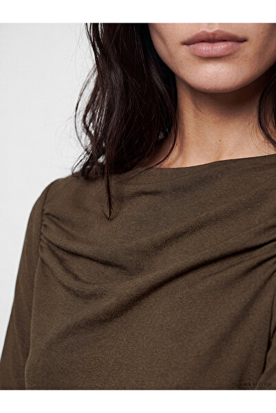 LC Waikiki Brown Lace Detailed Asymmetrical Cut Blouse