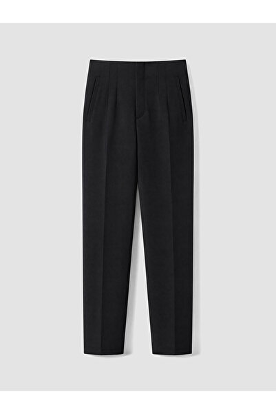 LC Waikiki Black High Waist Slim Fit Women's Pleated Trousers