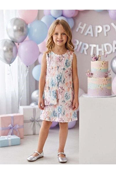 Zekids Κοριτσίστικο φόρεμα με σχέδιο παγιέτες και τσάντα