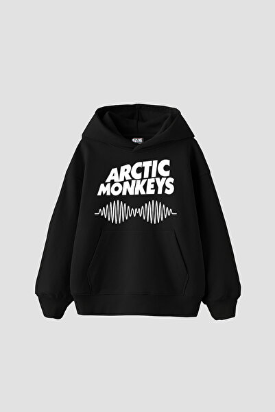 Sekizbiraltı Arctic Monkeys Printed Oversize Unisex Black Hoodie