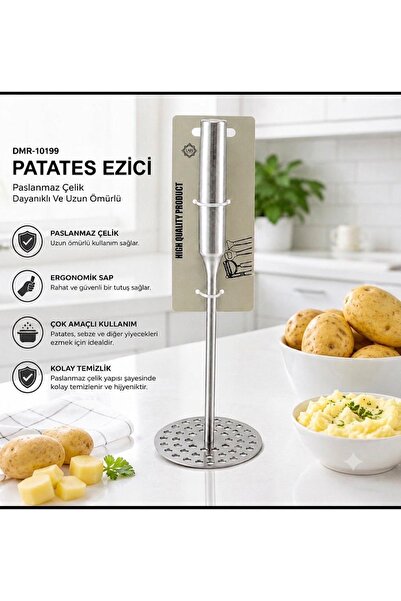 Genel Markalar Dayanıklı metal Patates Ezici - Ergonomik Saplı Püre Ezme Apar...