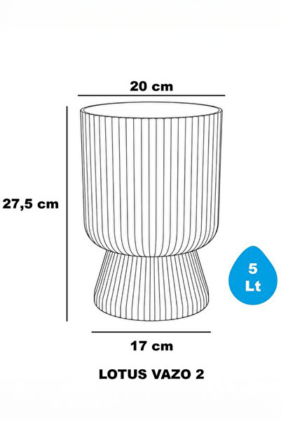 TEMMUZ HOME 2 Adet 5 Litre Büyük Boy Çizgili Ayaklı Saksı - Lotus 2 No (Deliksiz Bir Saksıdır)