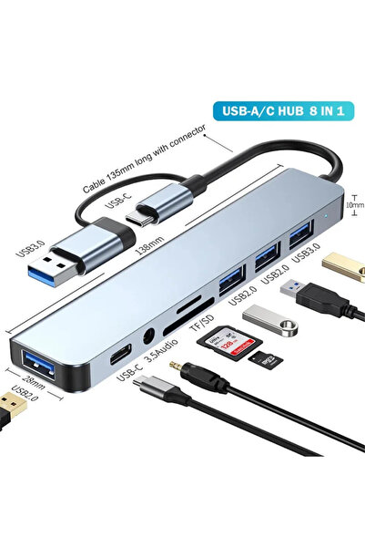 Choice USB Type-C 8 in 2 USB 3.0 Expander Type C Adapter USB 2.0 Port TF Micr...