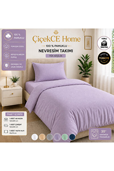 Çiçekce Home evinize renk katar طقم غطاء لحاف مفرد مصنوع من قماش قطني 100%