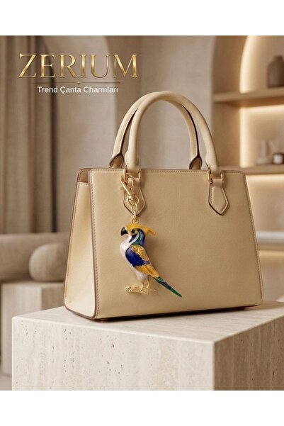 ZERİUM Trendy Bag Charm and Ornament Keychain with Colorful Enamel Parrot Bir...