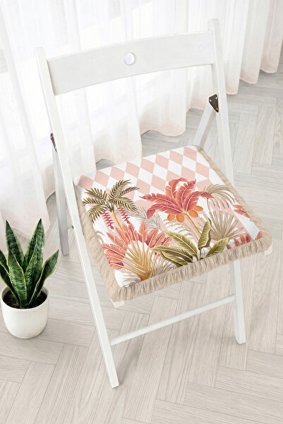 Realhomes Tropical Leaf and Palm Pattern Fringe Zippered Chair Cushion - Bohe...