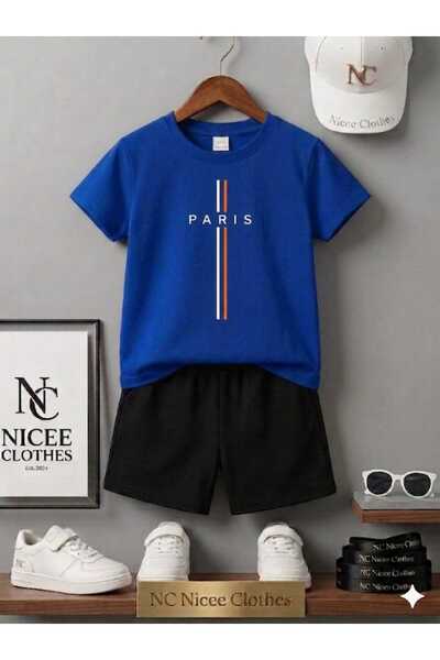 Leto Lykia Summer Children's T-Shirt Shorts Unisex (Vertical Striped Paris Pr...