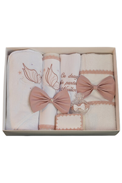 Happy Bears Trusou botez pentru fete, 8 piese, “Fluturas”, bumbac, brodat, lu...