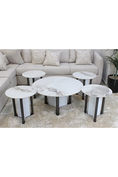 GLAMOURE HOME طقم طاولات خدمة وضيافة مودرن بتصميم متداخل وقواعد خشبية هندسية ...