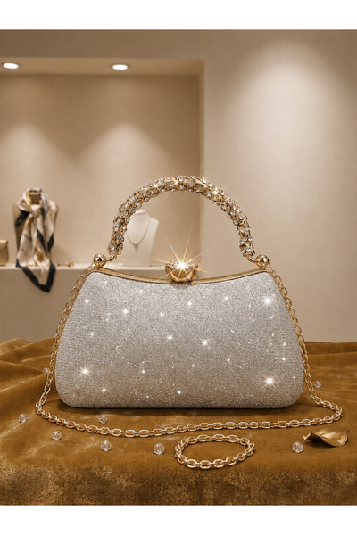 Famels Women's Silver Color Evening Dress Bag with Star Head and Stone Handle...
