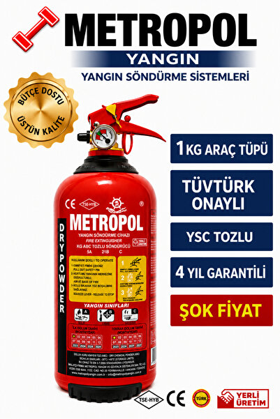 METROPOL 1 kg KKT ABC Kuru Kimyevi Tozlu Yangın Söndürme Tüpü Araç Muayene Ev...