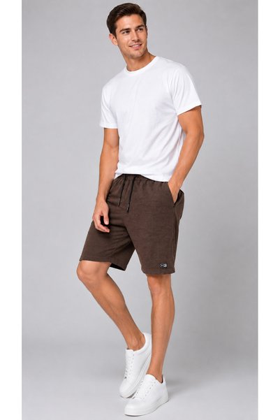 Leopars Men's Brown Ottoman Fabric Shorts Oversize Comfortable Fit Textured Fabric Casual Sports Shorts