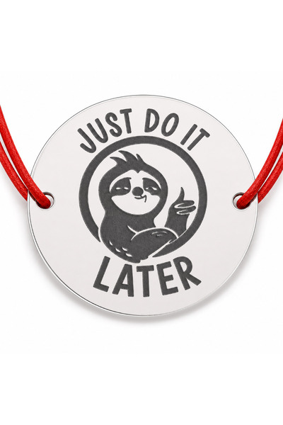Simoshop Brățară argint 925 cu bănuț leneș și mesajul Just Do It Later, șnur ...