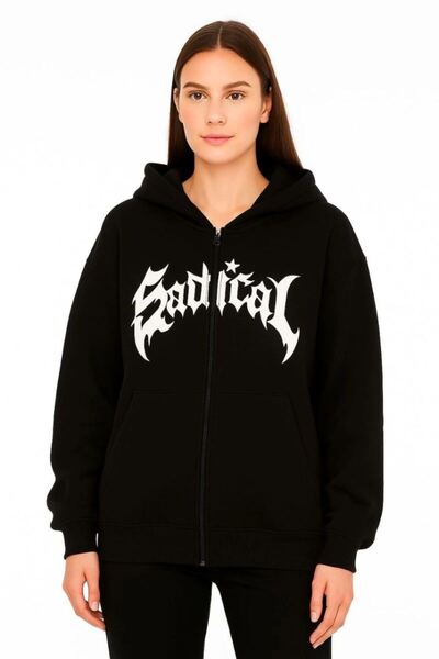 Mariposa Secret Women's Hooded 3-thread Fleece-Lined front b Printed zippered...