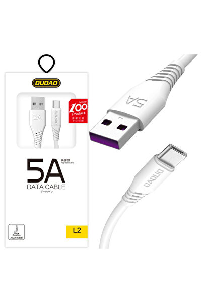 DUDAO Cablu USB-C 5A Pentru telefoane 2M Alb Încărcare rapidă