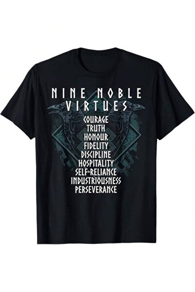 KYMC07 Mens Mythology TShirt Nine Noble Virtues Code Of Conduct Norse Text Va...