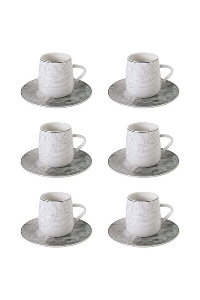 Trust 12-Piece Porcelain Cup&Saucer Set Olive Green/Silver 200ML, Set for 6 P...