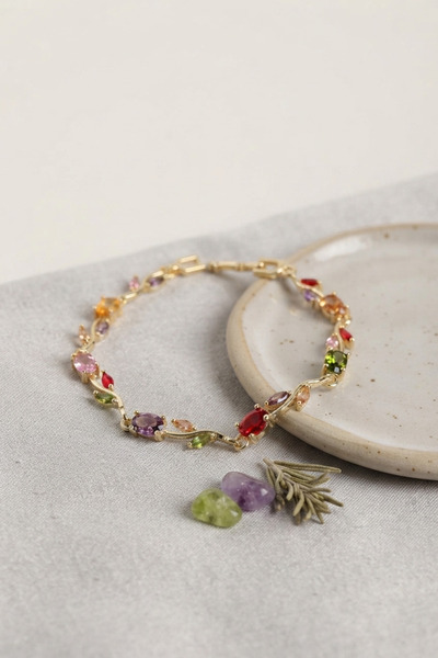 Lisinya Brass Gold Color Mix Color Zircon Stone Flower Model Women's Bracelet -