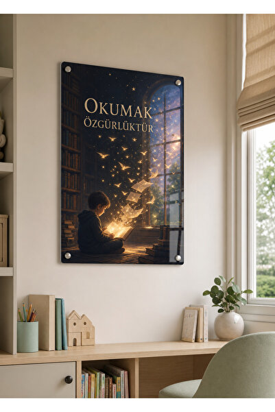 OKUMAK ÖZGÜRLÜKTÜR YAZILI PLEKSİ TABLO