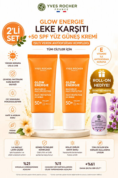 Yves Rocher Aydınlatıcı Etki: 2'li SPF 50+ Glow Energie Leke Karşıtı Güneş Kr...