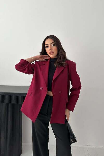 Clothes Fast Jachetă de damă, culoarea prune, cu nasturi dubli, cu guler clas...