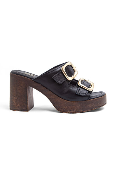 Mamito Ayakkabı St 40 High Heeled Genuine Leather Slippers with Double Gold B...