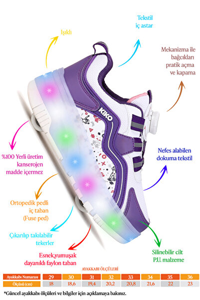 Kiko Kids Lucia Patenli Işıklı Kız Çocuk Spor Ayakkabı Kaykay