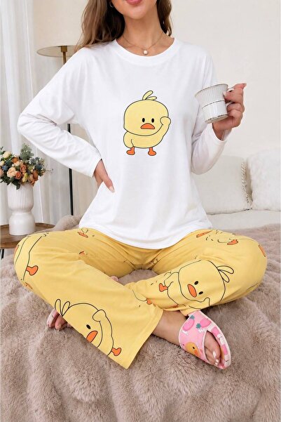 Zaya Homewear طقم بيجامة نيو تشييك سوبر سوفت بأكمام طويلة باللون الأبيض