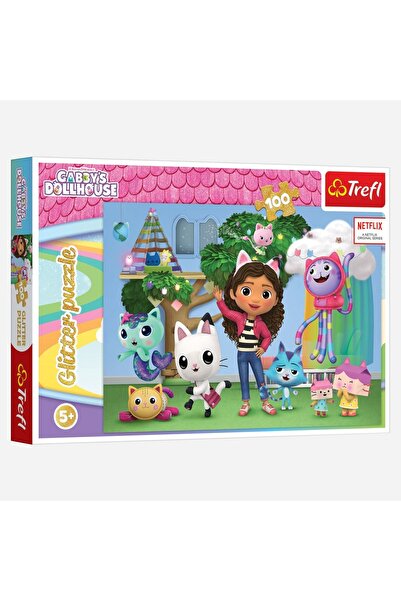 Trefl Casa de păpuși a lui Gabby Puzzle cu sclipici cu scenă cu pisici, 100 d...